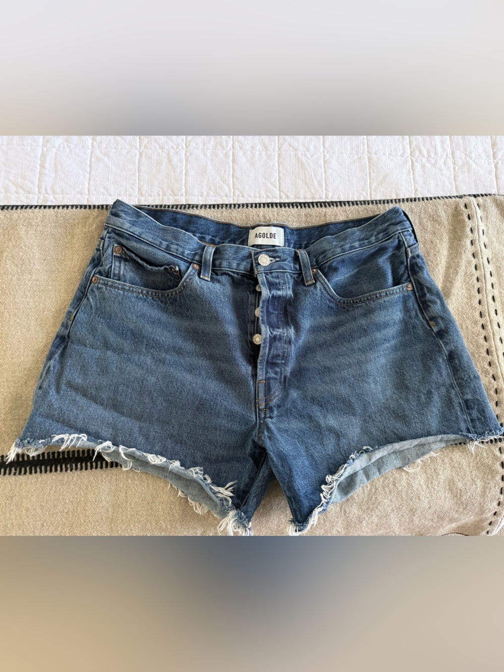 Agolde Parker Medium Blue Denim Shorts